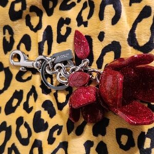 Coach Glitter Red Flowers Keychain